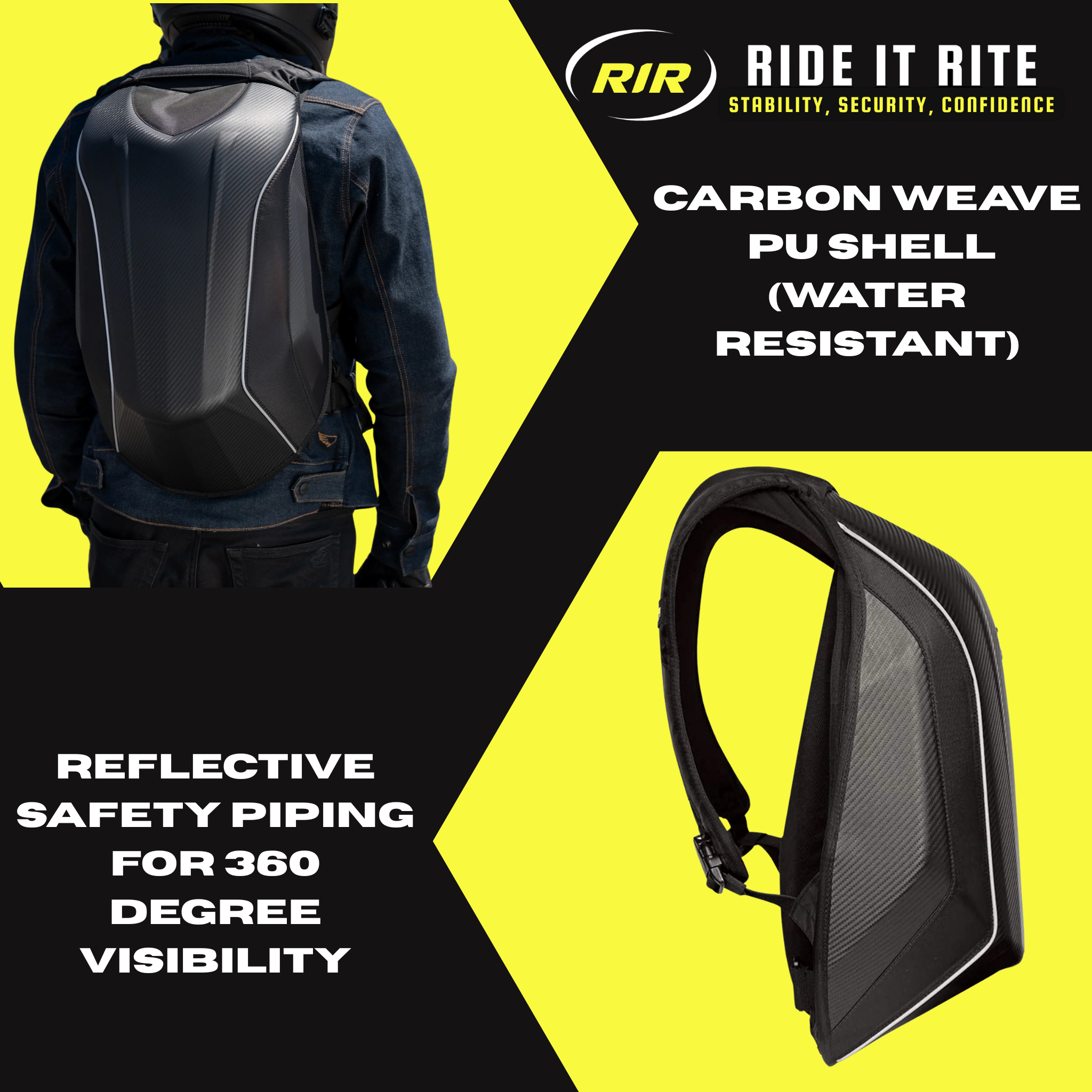 30-48L Carbon Fibre Effect Hard Shell Motorcycle Backpack (Full Face Helmet)
