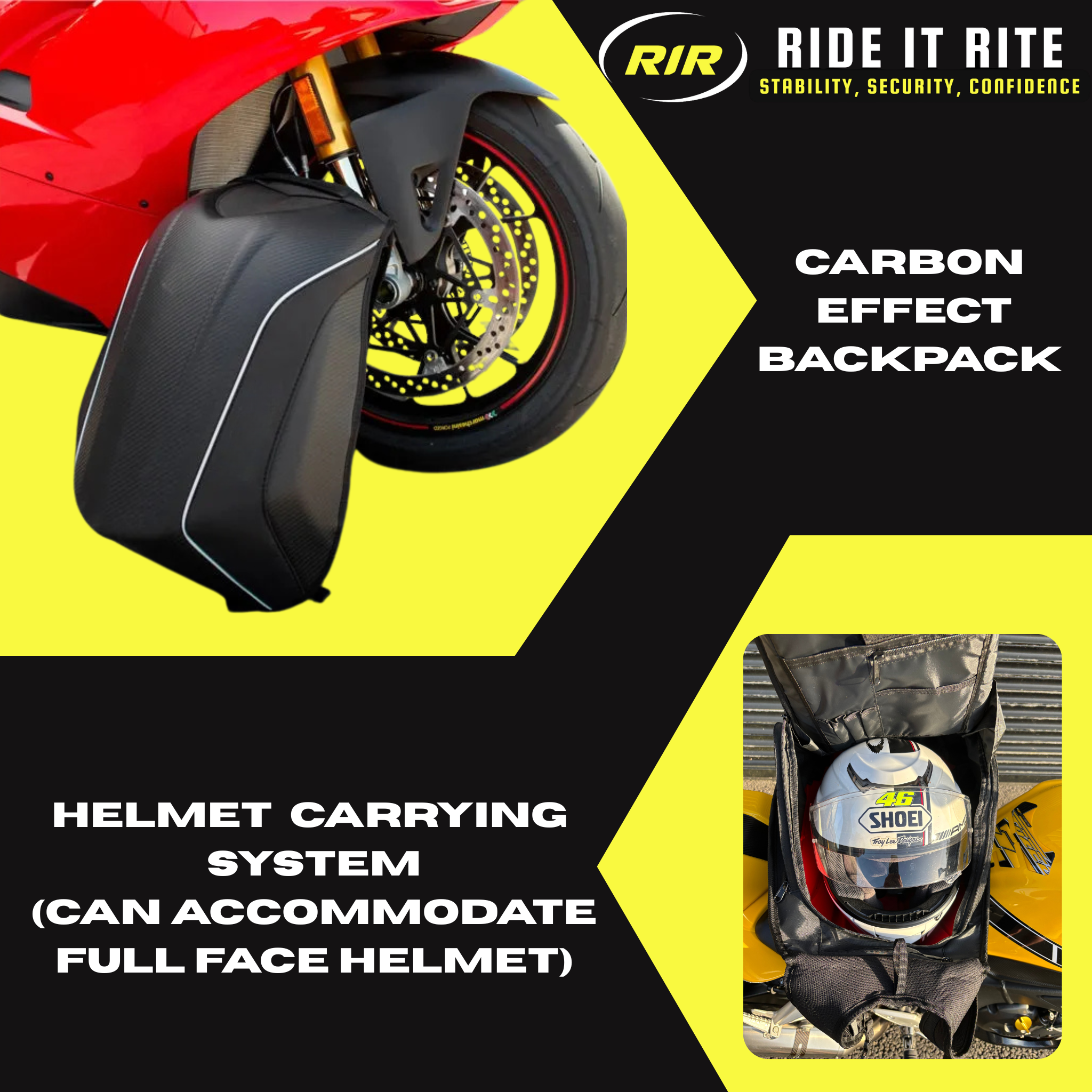 30-48L Carbon Fibre Effect Hard Shell Motorcycle Backpack (Full Face Helmet)