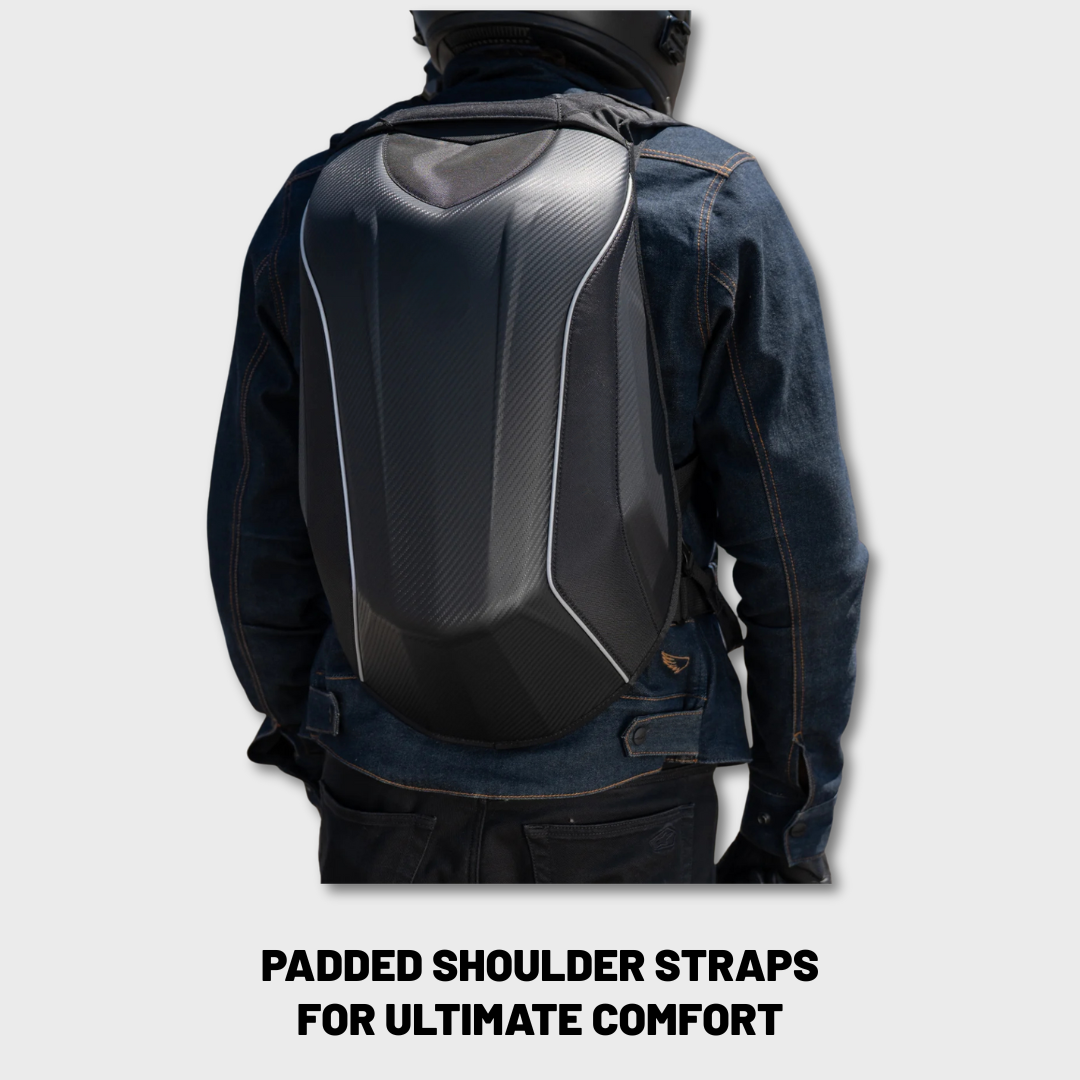30-48L Carbon Fibre Effect Hard Shell Motorcycle Backpack (Full Face Helmet)