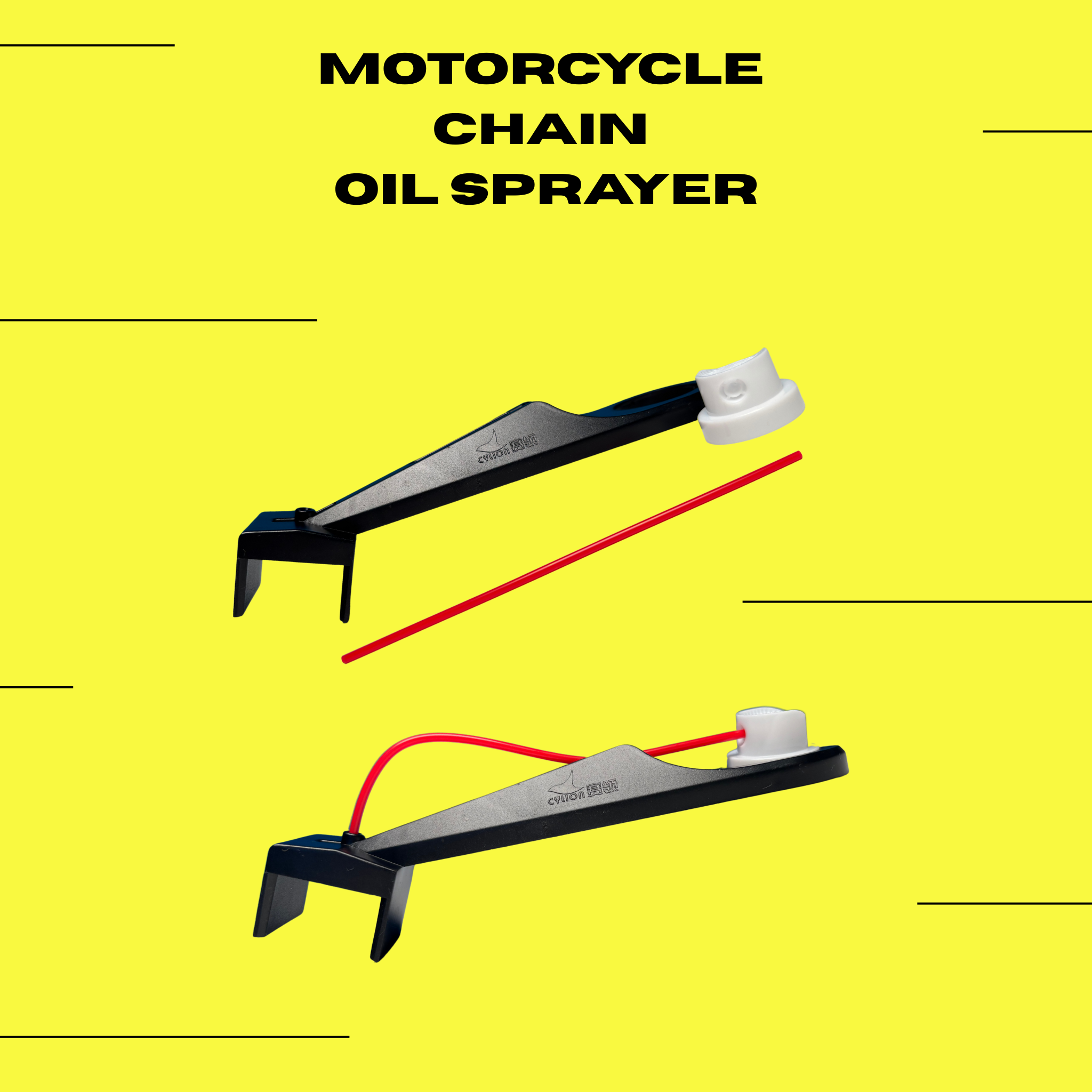 Ride It Rite Motorcycle chain oil sprayer on a yellow background