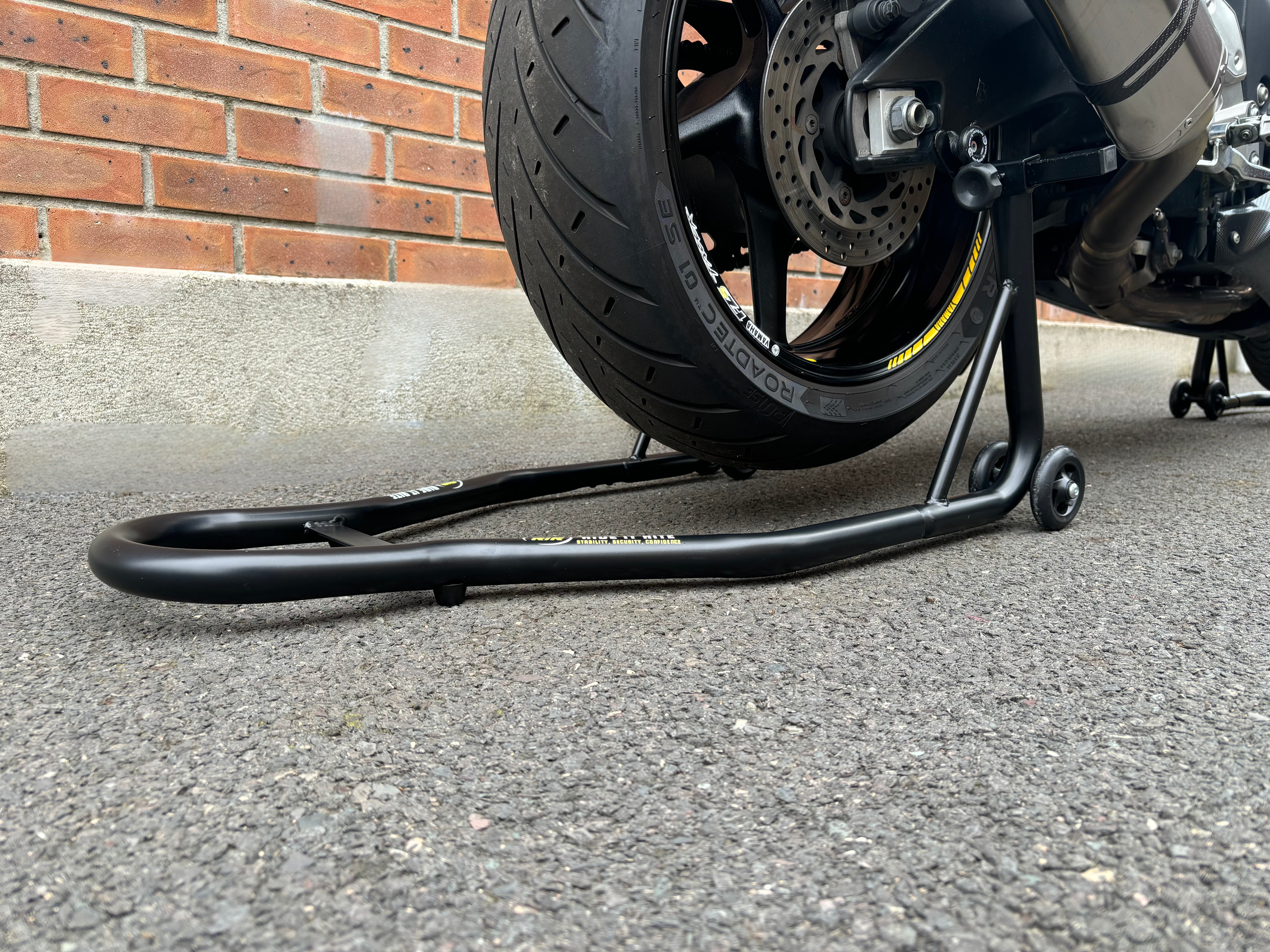 Ride It Rite, paddock stands, bike sitting on rear paddock stand