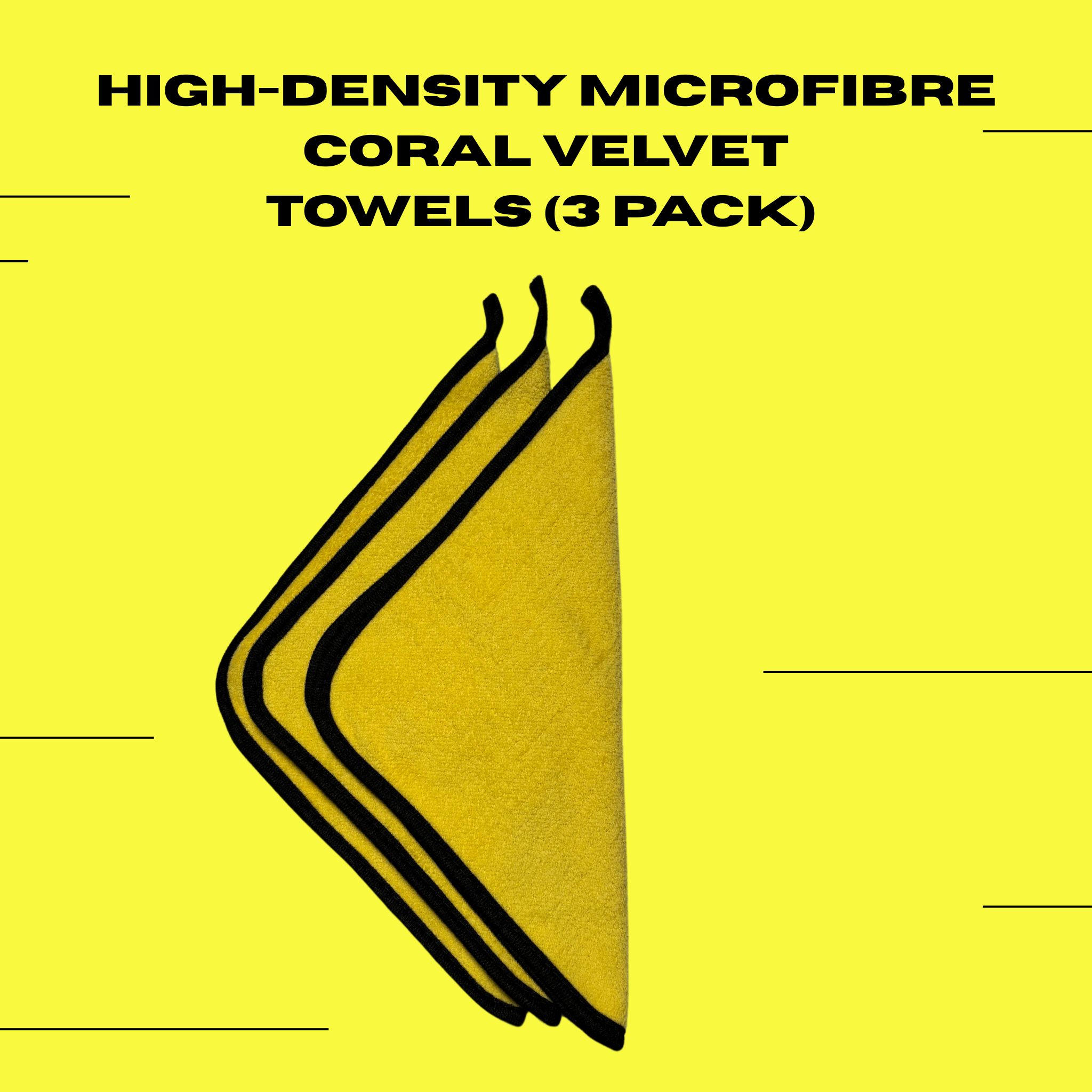 Ride It Rite High-density microfibre coral velvet towels (3 pack) on a yellow background