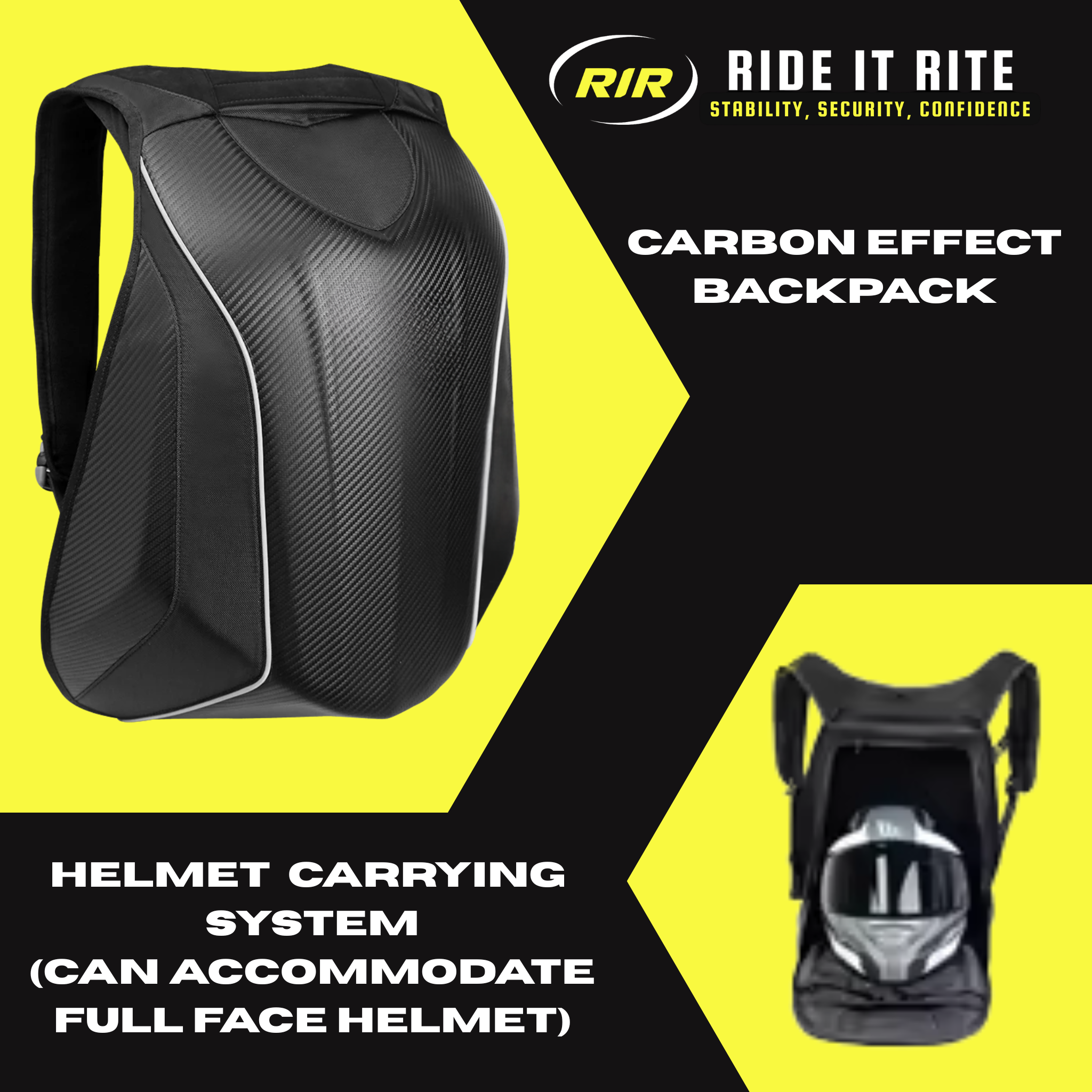 30-48L Carbon Fibre Effect Hard Shell Motorcycle Backpack (Full Face Helmet)