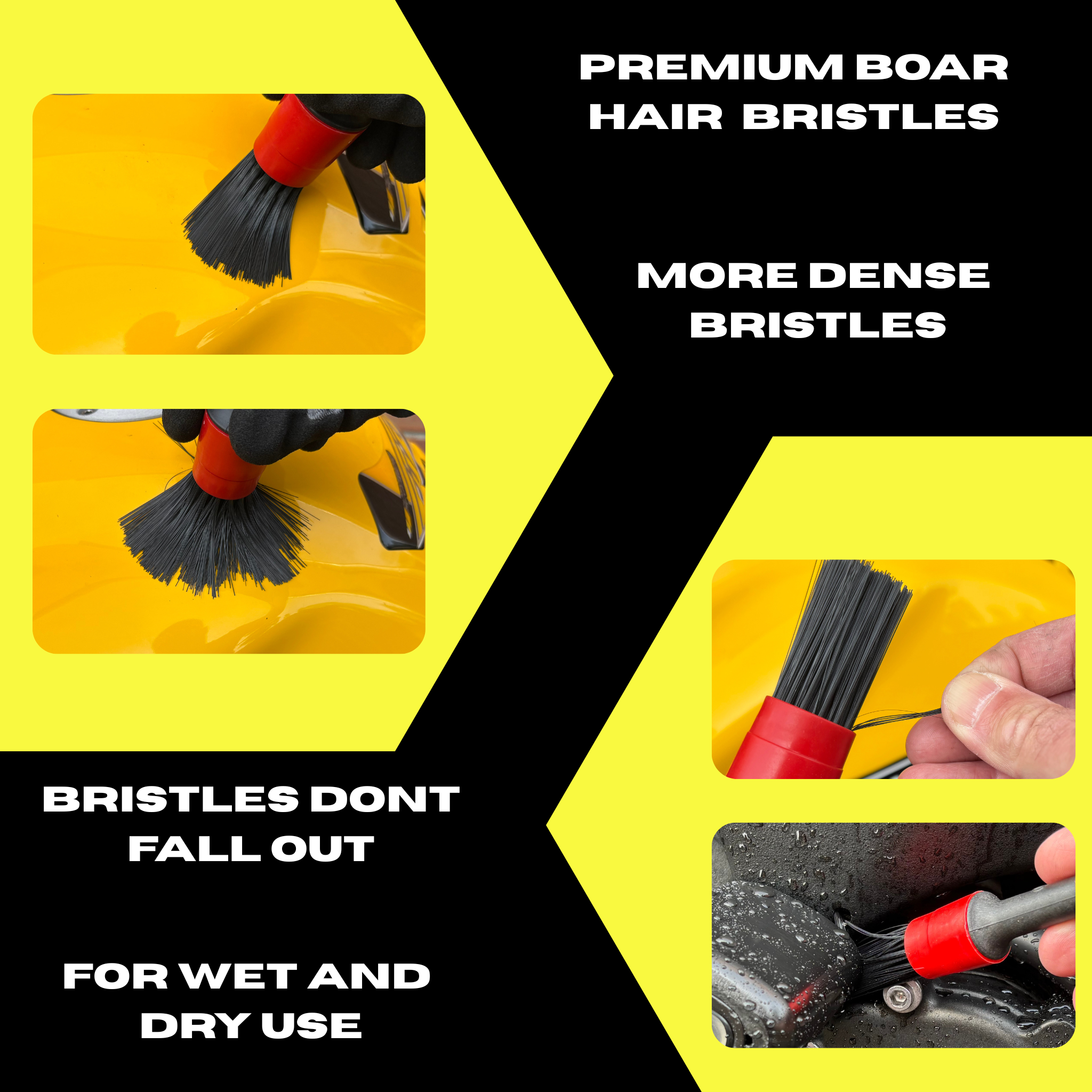 Motorcycle/Car, 5 Pieces Different Size Brush set, Detailing Kit for Cleaning Wheels, Engine and Frame Area